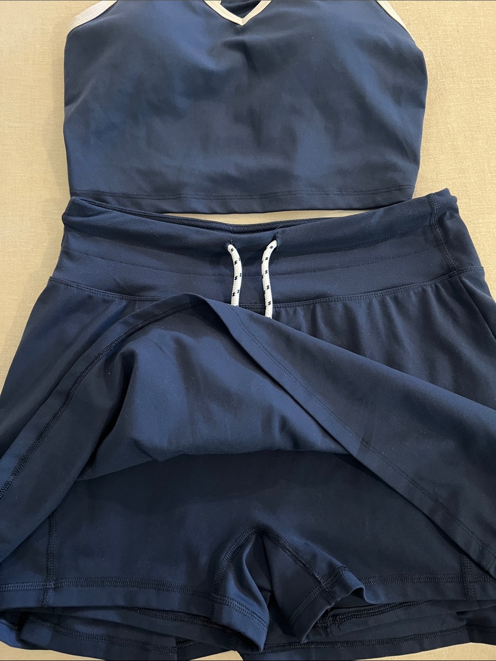 90 Degree By Reflex Navy Crop Racerback Top and Skort Set with White Trim - Picture 3 of 4